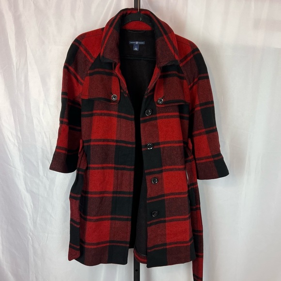 GAP Jackets & Coats Gap Red And Black Plaid Wool Blend Coat Size
